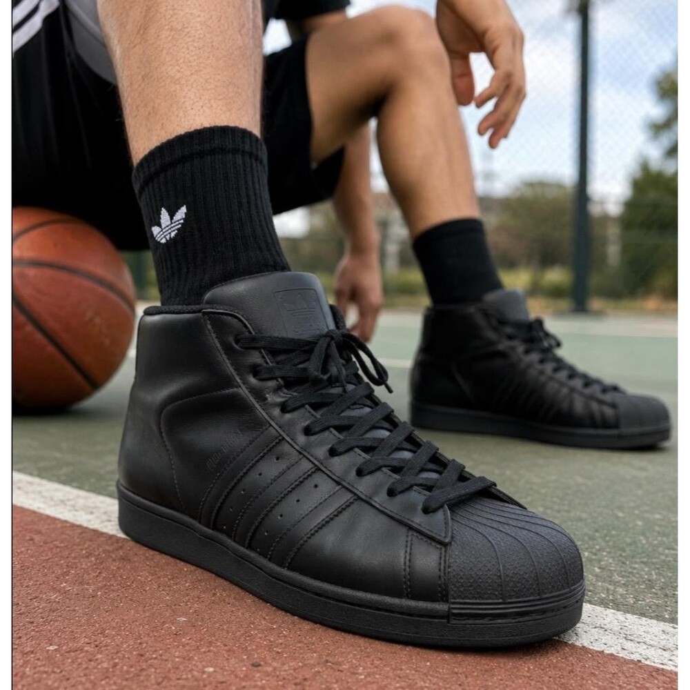 Adidas Pro Model Triple Black High Top Sneaker Men 14 Leather Casual S85957 2016
